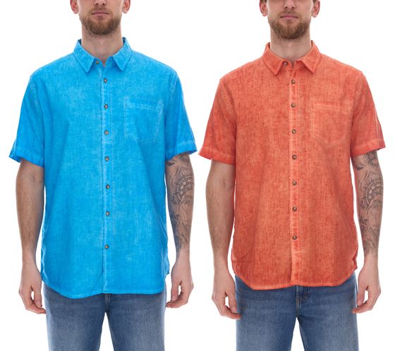 Men's short-sleeved shirt with linen content Summer shirt in vintage look Holiday shirt in orange or blue