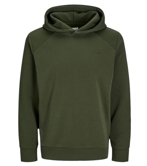 JACK & JONES Staple Sweat Herren Kapuzen-Pullover mit Logo-Stick Baumwoll-Hoodie 12258488 Khaki-Grün