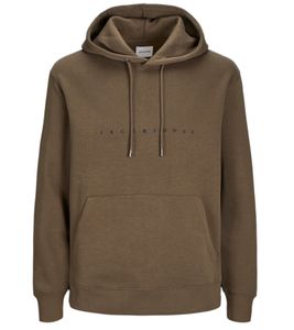 JACK & JONES Star Sweat men's hooded sweater with logo print cotton hoodie 12233972 brown