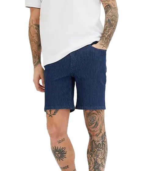 modische Herren Stretch Jeans-Bermuda Denim-Shorts Regular-Fit im Nadelstreifen-Look 946959 Dunkel-Blau