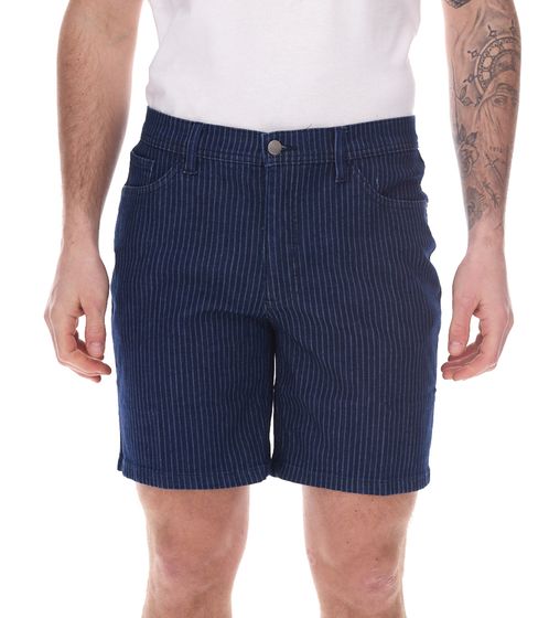 fashionable men's stretch jeans Bermuda denim shorts regular fit in pinstripe look 946959 dark blue