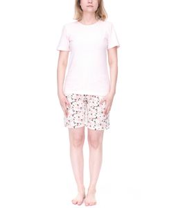 CINQUE Shorty Damen Baumwoll-Pyjama kurze Hose mit Blumen-Print Rundhals-Shirt Rosa/Weiß CINQUE Shorty Damen Baumwoll-Pyjama kurze Hose mit Blumen-Print Rundhals-Shirt Rosa/Weiß