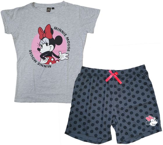 Disney Minnie Mouse Damen Shorty Baumwoll-Pyjama kurze Hose T-Shirt mit Minnie Mouse-Print Grau/Schwarz