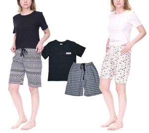 CINQUE Baumwoll-Pyjama kurze Hose Rundhals-Shirt für Damen in Rosa/Weiß, Schwarz/Weiß oder für Herren in Schwarz/Weiß