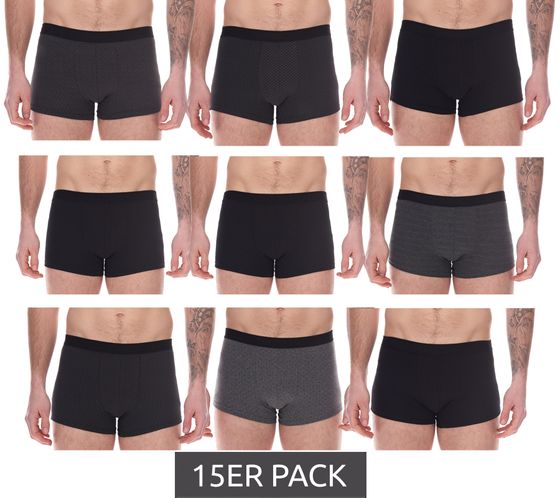 15er Pack UOMO Herren Baumwoll-Boxershorts Retro-Boxershorts Oeko-Tex 100 zertifiziert Sparpack Unterwäsche in Schwarz/Grau mit verschiedenen Mustern