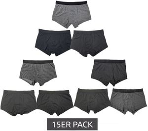 15er Pack UOMO Herren Baumwoll-Boxershorts Retro-Boxershorts Oeko-Tex 100 zertifiziert Sparpack Unterwäsche in Schwarz/Grau mit verschiedenen Mustern