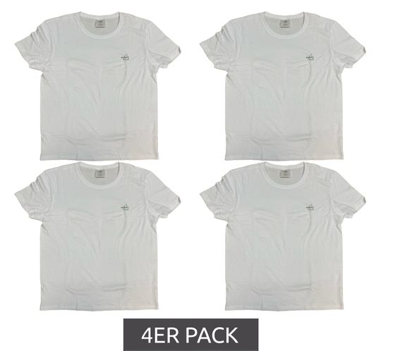 4er Pack MAUI SPORTS Herren Rundhals-Shirt aus Baumwolle mit Logo-Druck Sommer-Shirt Weiß