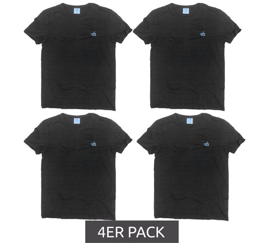 Pack of 4 MAUI SPORTS men's round neck cotton shirt with logo print summer shirt black