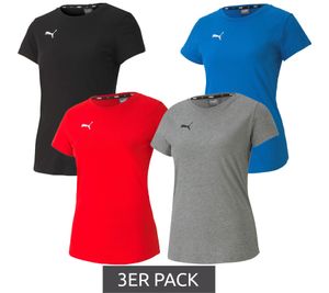 3er Pack PUMA TeamGoal23 Damen T-Shirt Sport-Shirt Baumwoll-Shirt mit Logo-Patch Fitness-Shirt 657085 Grau, Rot, Blau oder Schwarz