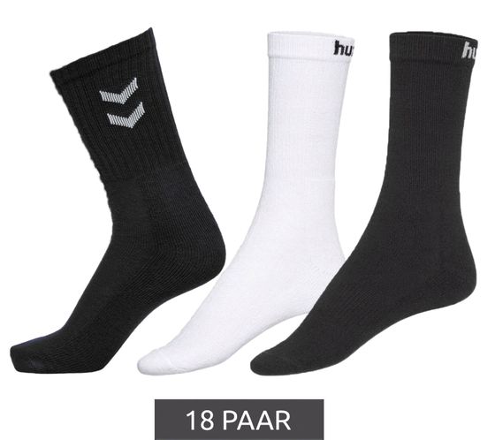 18 pairs of hummel basic sports socks with brand lettering or crew socks with contrasting angles, cotton socks, everyday socks 205603/022030 white or black