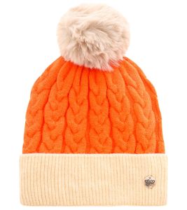 ZWILLINGSHERZ women's bobble hat with cable and ribbed pattern, wool content, winter hat, one size 4609M KL3906 orange/beige