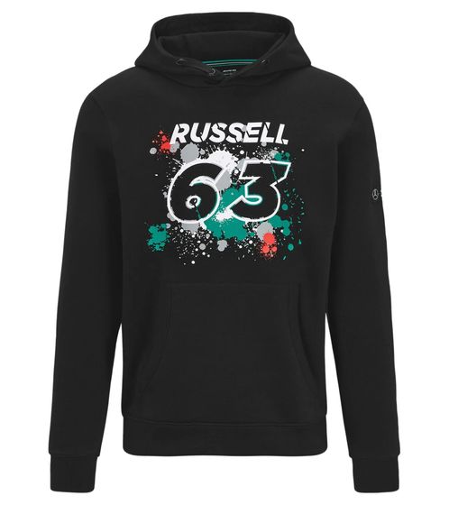 Mercedes-Benz AMG Petronas George Russell #63 Herren Hoodie Bio-Baumwoll Kapuzen-Pullover Sweater 701220835 001 Schwarz