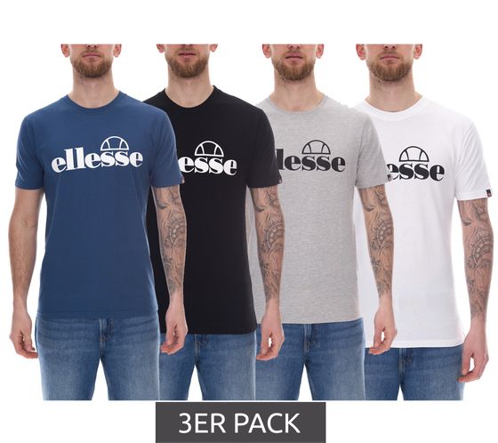 Pack of 3 ellesse Fuenti T-shirts, men's cotton shirt with logo print, sports shirt SHP16469 in black, white, blue or grey