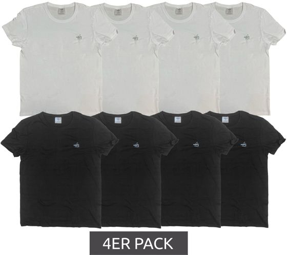 Pack of 4 MAUI SPORTS men's round neck cotton shirts with logo print, summer shirt, black or white