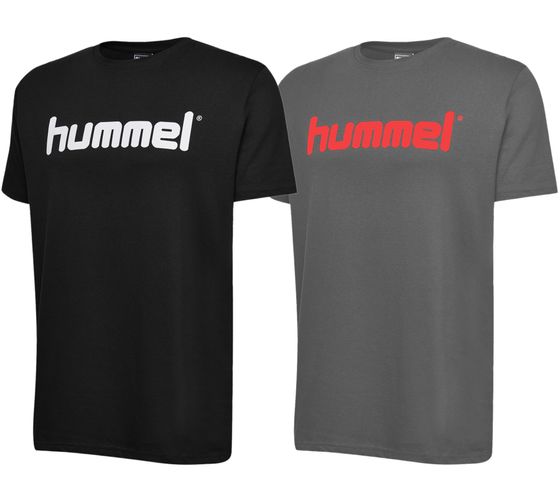 Hummel Herren T-Shirt Baumwoll-Shirt mit Logo-Print Sport-Shirt 225508 in Grau/Rot oder Schwarz/Weiß