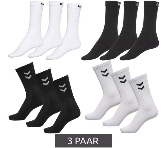 3 pairs of hummel basic sports socks Cotton socks Everyday socks with brand lettering 205603 or contrast angle 022030 in white or black