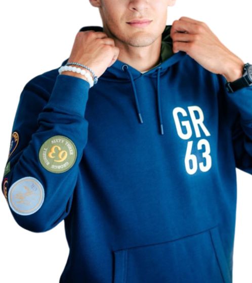 Mercedes-Benz AMG Petronas George Russell Pull à capuche en coton pour homme 701223492 001 Bleu foncé