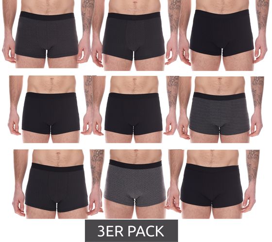 3er Pack UOMO Herren Baumwoll-Boxershorts Retro-Boxershorts Oeko-Tex 100 zertifiziert Sparpack Unterwäsche in Schwarz/Grau mit verschiedenen Mustern