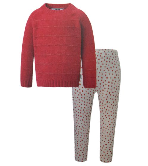 DKNY zweiteiliges Kinder Chenille-Set bestehend aus Sweatshirt und Leggings mit Effektgarn und Punktemuster Pullover und Hose für Mädchen Kleinkind 1527280 Rot/Weiß