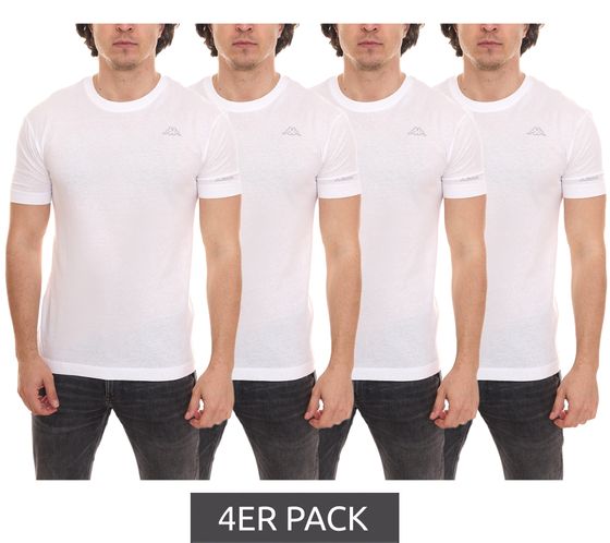 4er Pack Kappa Herren Baumwoll-Shirt Rundhals-Shirt mit kleinem Logo-Patch Kurzarm-Shirt 711169 A1C Weiß