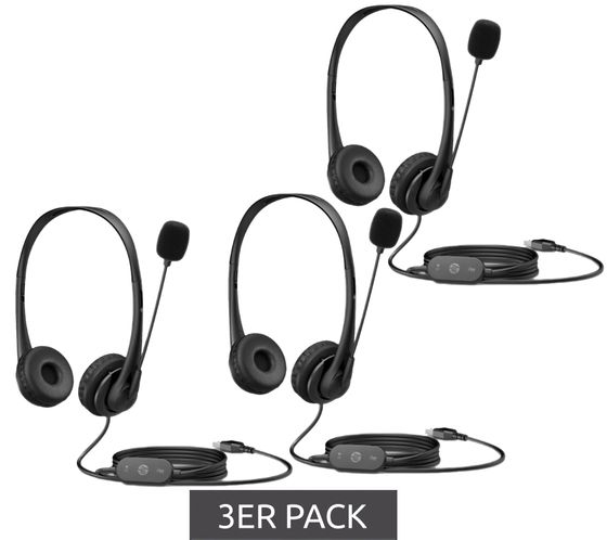 Pack of 3 HP Stereo USB Headset G2 with noise-cancelling microphone Headphones Computer accessories 428H5AA Black