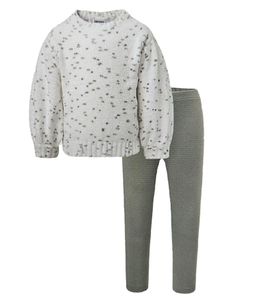 DKNY zweiteiliges Kinder Chenille-Set bestehend aus Sweatshirt und Leggings mit Effektgarn und Punktemuster Pullover und Hose für Mädchen Kleinkind 1527280 Weiß/Grün