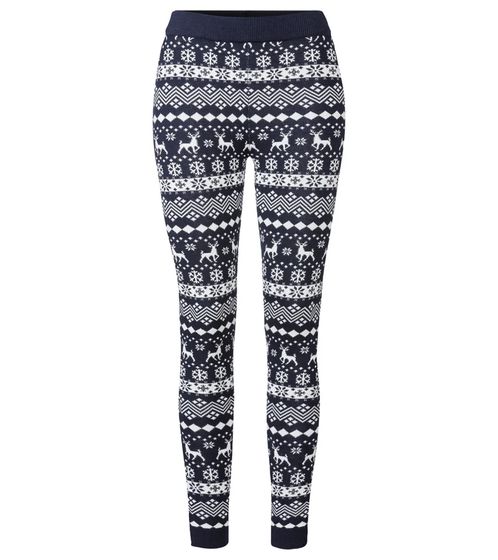 esmara Damen Leggings mit winterlichem Allover-Print Sweat-Hose Oeko-Tex 100 zertifiziert Homewear 424504_2301 Dunkelblau/Weiß