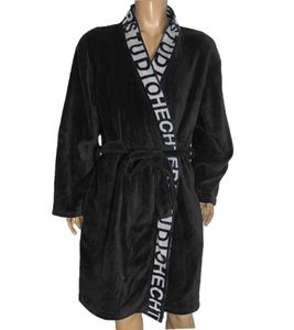 HECHTER STUDIO bathrobe with brand lettering stripes morning coat HH.CHAR.RCF black