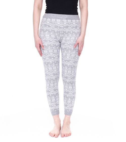 esmara Damen Leggings mit winterlichem Allover-Print Sweat-Hose Oeko-Tex 100 zertifiziert Homewear 424504_2301 Grau/Weiß