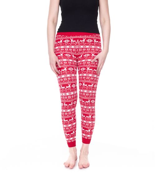 esmara Damen Leggings mit winterlichem Allover-Print Sweat-Hose Oeko-Tex 100 zertifiziert Homewear 390657_2201 Rot/Weiß