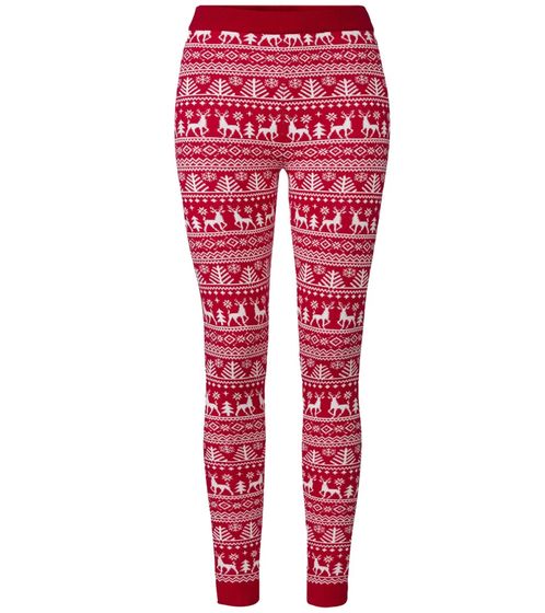 esmara Damen Leggings mit winterlichem Allover-Print Sweat-Hose Oeko-Tex 100 zertifiziert Homewear 424504_2301 Rot/Weiß