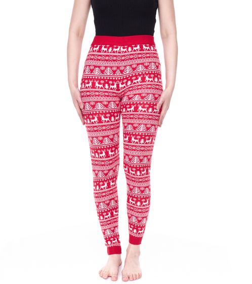 esmara Damen Leggings mit winterlichem Allover-Print Sweat-Hose Oeko-Tex 100 zertifiziert Homewear 424504_2301 Rot/Weiß