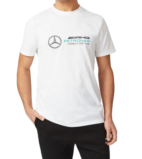 Mercedes-Benz AMG Petronas F1 Large Logo Herren T-Shirt mit großem Frontprint Baumwoll-Shirt 701202262 003 Weiß