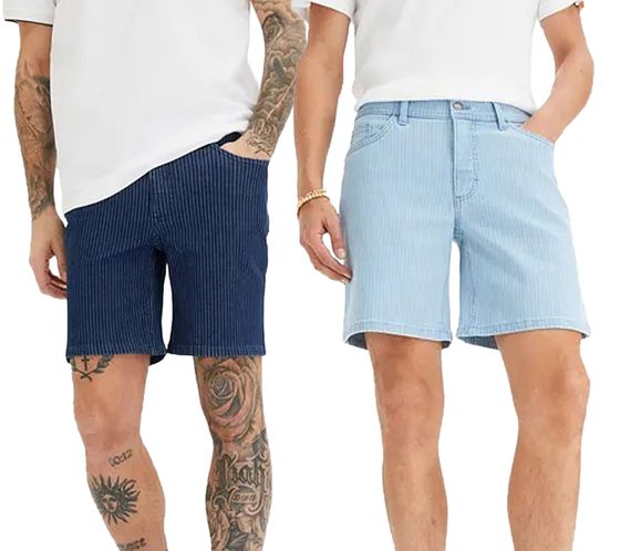 modische Herren Stretch Jeans-Bermuda Denim-Shorts Regular-Fit im Nadelstreifen-Look 946959-922918 Dunkelblau oder Hellblau