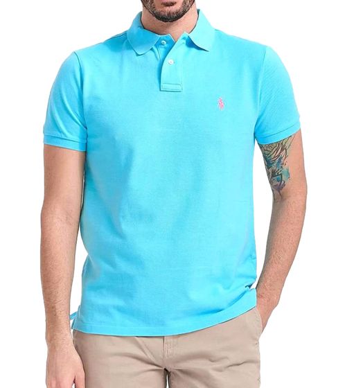 POLO RALPH LAUREN Men's Polo Shirt Custom Slim Fit Cotton Shirt Short Sleeve Shirt Basic Shirt 710782592023 Light Blue/Pink