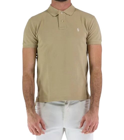 POLO RALPH LAUREN Men's Polo Shirt Slim Fit Cotton Shirt Short Sleeve Shirt Basic Shirt 710680784300 Beige/Cream-White