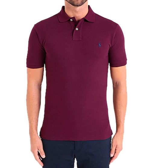 POLO RALPH LAUREN Herren Polo-Shirt Custom Slim Fit Baumwoll-Shirt Kurzarm-Shirt Basic-Shirt 710675974143 Bordeauxrot/Blau