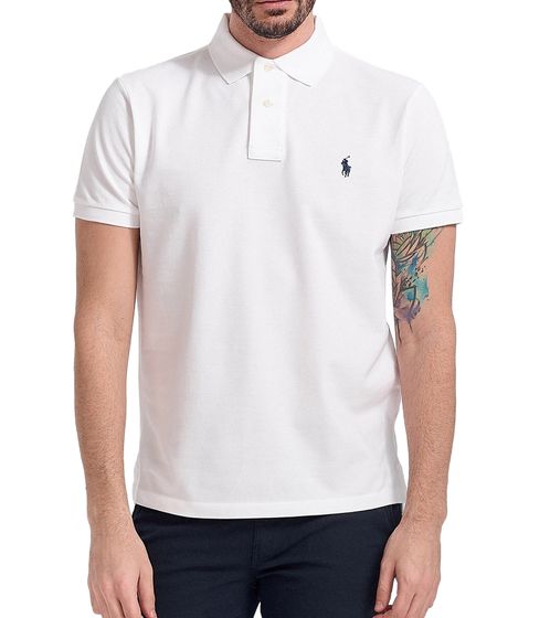 POLO RALPH LAUREN men's polo shirt custom slim fit cotton shirt short sleeve shirt basic shirt 710666998002 white/navy