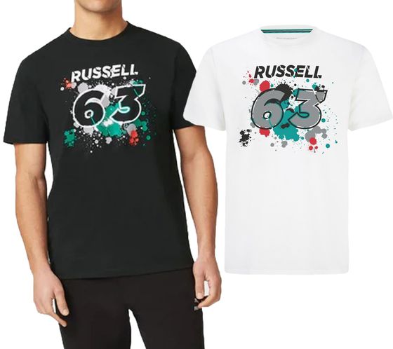 Mercedes-Benz AMG Petronas F1 MAPF1 FW George #63 Herren Baumwoll-Shirt mit George Russel Print Rundhals-Shirt 701220866 Schwarz oder Weiß