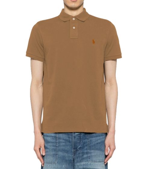 POLO RALPH LAUREN Herren Polo-Shirt Custom Slim Fit Baumwoll-Shirt Kurzarm-Shirt Basic-Shirt 710536856353 Hellbraun/Orange