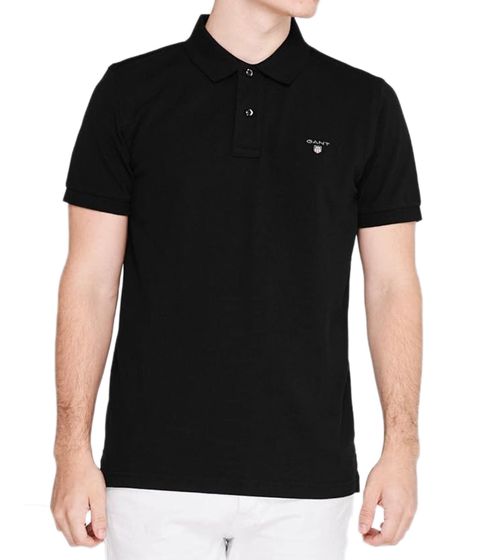 GANT men's polo shirt, regular fit, cotton shirt, short-sleeved shirt, basic shirt 2201 5 black