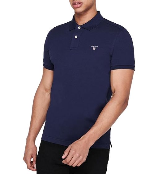 GANT men's polo shirt regular fit cotton shirt short-sleeved shirt basic shirt 2201 433 dark blue