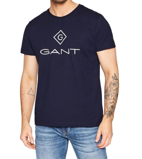 GANT Men's T-Shirt with Large Brand Print Cotton Shirt Round Neck Shirt 2023000 433 Navy