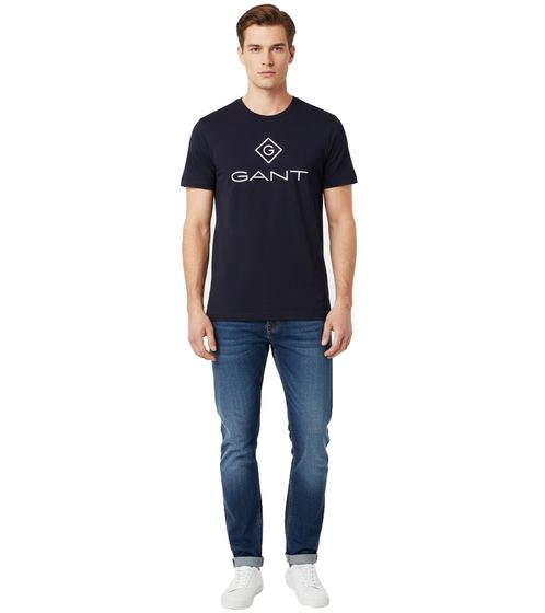 GANT Herren T-Shirt mit großem Marken-Print Baumwoll-Shirt Rundhals-Shirt 2023000 433 Navy