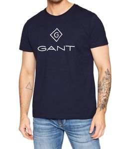 GANT Men's T-Shirt with Large Brand Print Cotton Shirt Round Neck Shirt 2023000 433 Navy