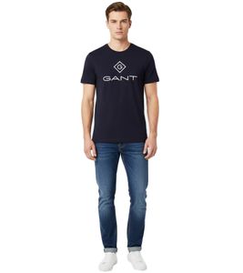 GANT Herren T-Shirt mit großem Marken-Print Baumwoll-Shirt Rundhals-Shirt 2023000 433 Navy