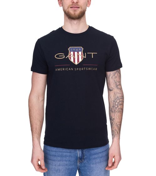 GANT men's T-shirt with large brand print and lettering cotton shirt round neck shirt 2003099 5 black