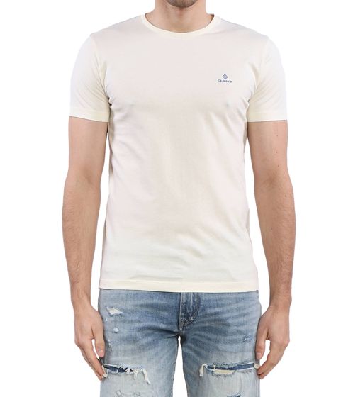 GANT Herren Baumwoll-Shirt mit kleiner Marken-Stickerei auf Brust T-Shirt Rundhals-Shirt 2053004 1134 Creme-Weiß