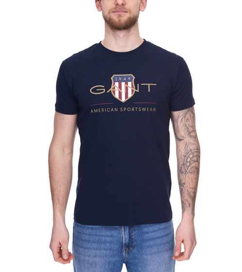 GANT men's T-shirt with large brand print and lettering Cotton shirt Round neck shirt 2003099 433 Dark blue