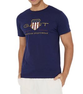 GANT men's T-shirt with large brand print and lettering Cotton shirt Round neck shirt 2003099 433 Dark blue